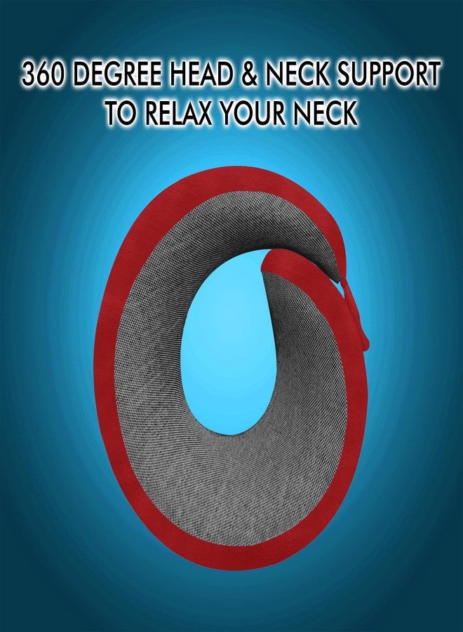 GREELI Premium Memory Foam Neck Pillow for Travel, Compact & Portable Airplane Travel Pillow Combo with Soft Eye Mask and Carry Bag. (RED) - Image 4